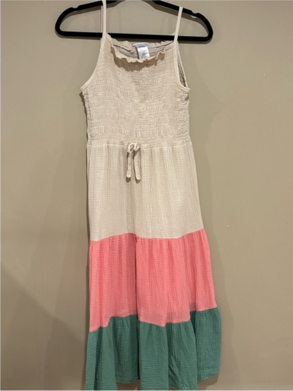 Bonnie Jean Sleeveless Tiered Maxi Dress in Cream, Pink & Green